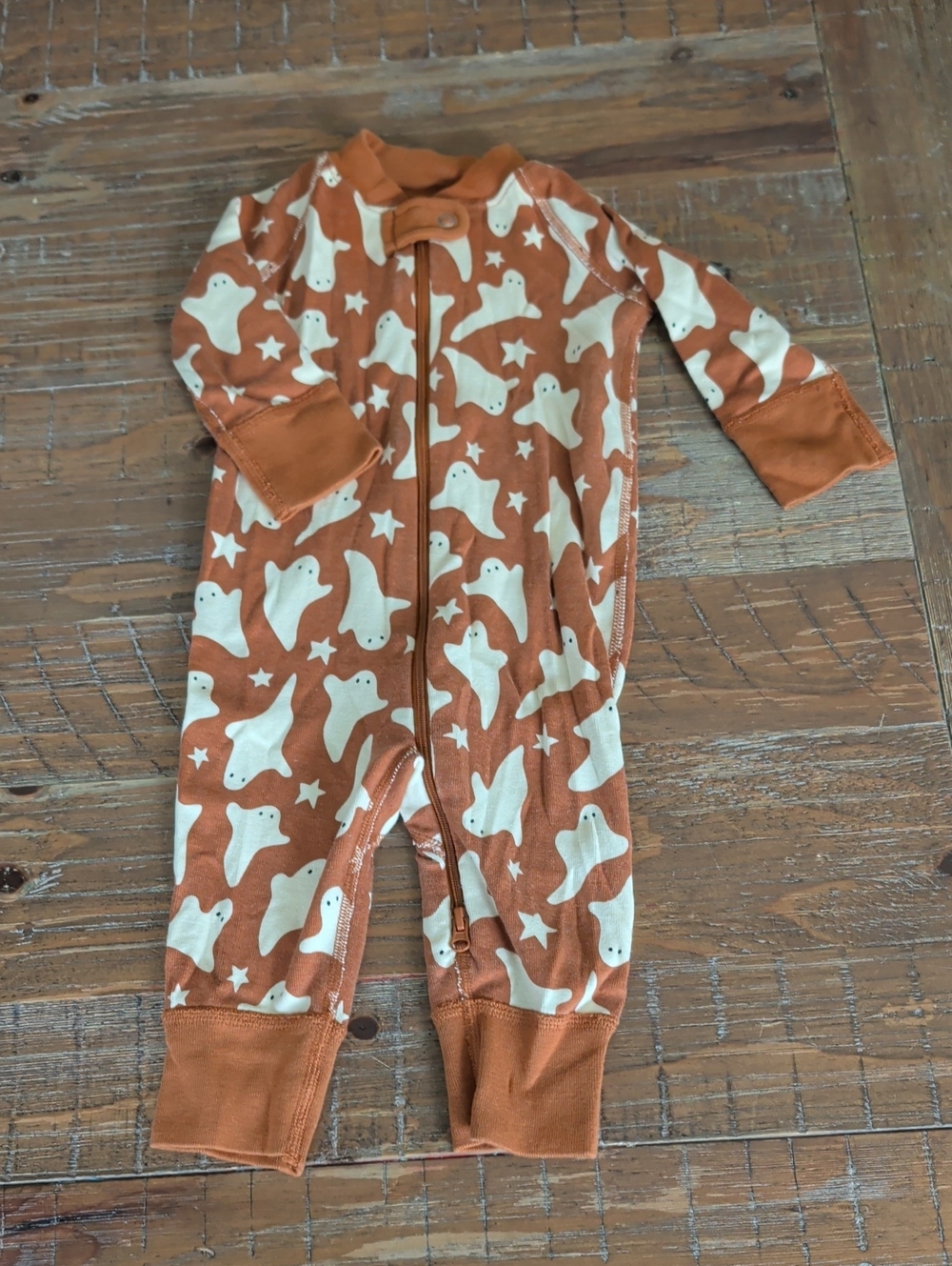 Hanna Andersson Rust Orange Ghost Print One-Piece Footie
